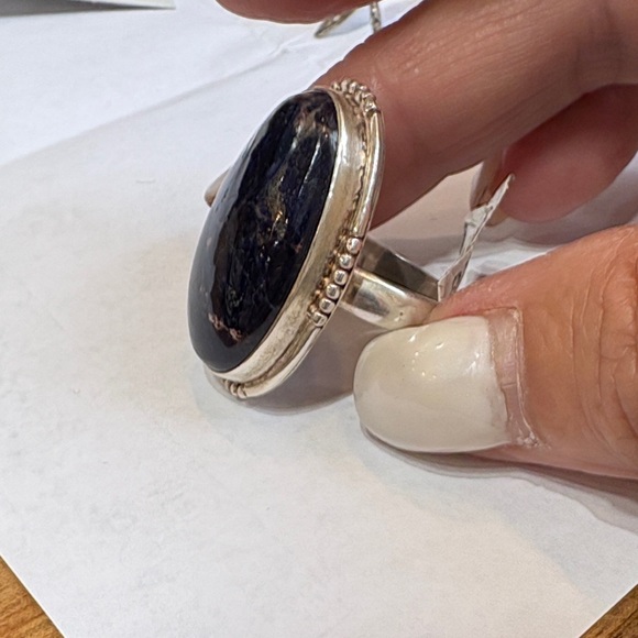 Sterling silver, large oval, lapis lazuli, ring Navajo vintage - Picture 6 of 7